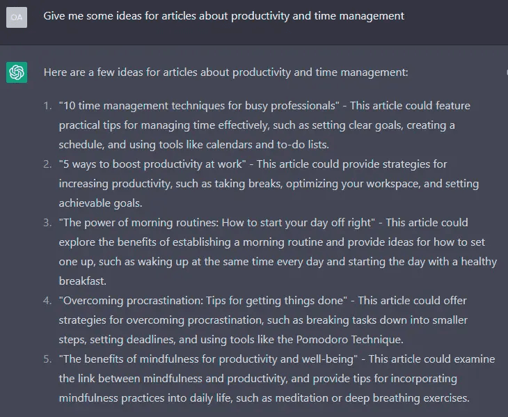 Improve Your Workflow With ChatGPT - results of article idea question