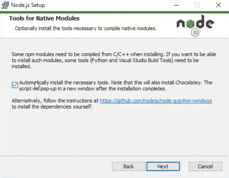 NodeJS Installation Window